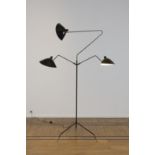 Editions Serge Mouille. Lampadaire trois bras pivotants, num&#233;ro de s&#233;rie ESM 08.357, c...