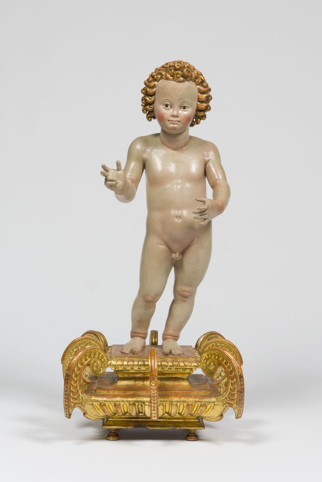 Figure en bois peint polychrome repr&#233;sentant l'enfant Jesus. Espagne, premi&#232;re moiti&#...