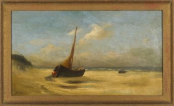 LOUIS ARTAN DE SAINT-MARTIN (1837-1890) Bateau sur une plage