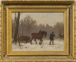 ECOLE BELGE DU 20e SIECLE Le ramassage du bois &#224; cheval