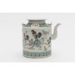 CHINE. Th&#233;i&#232;re cylindrique en porcelaine de la famille rose et couvercle plat, milieu ...