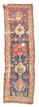 Shahsavan Long Rug with Purple and Emerald Green Iran 3 ft. 6 in. x 12 ft.