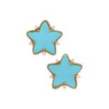 A PAIR OF 18K GOLD, TURQUOISE AND DIAMOND STAR EARRINGS