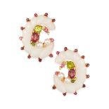 A PAIR OF 18K GOLD, WHITE AGATE AND GEM-SET CLIP EARRINGS