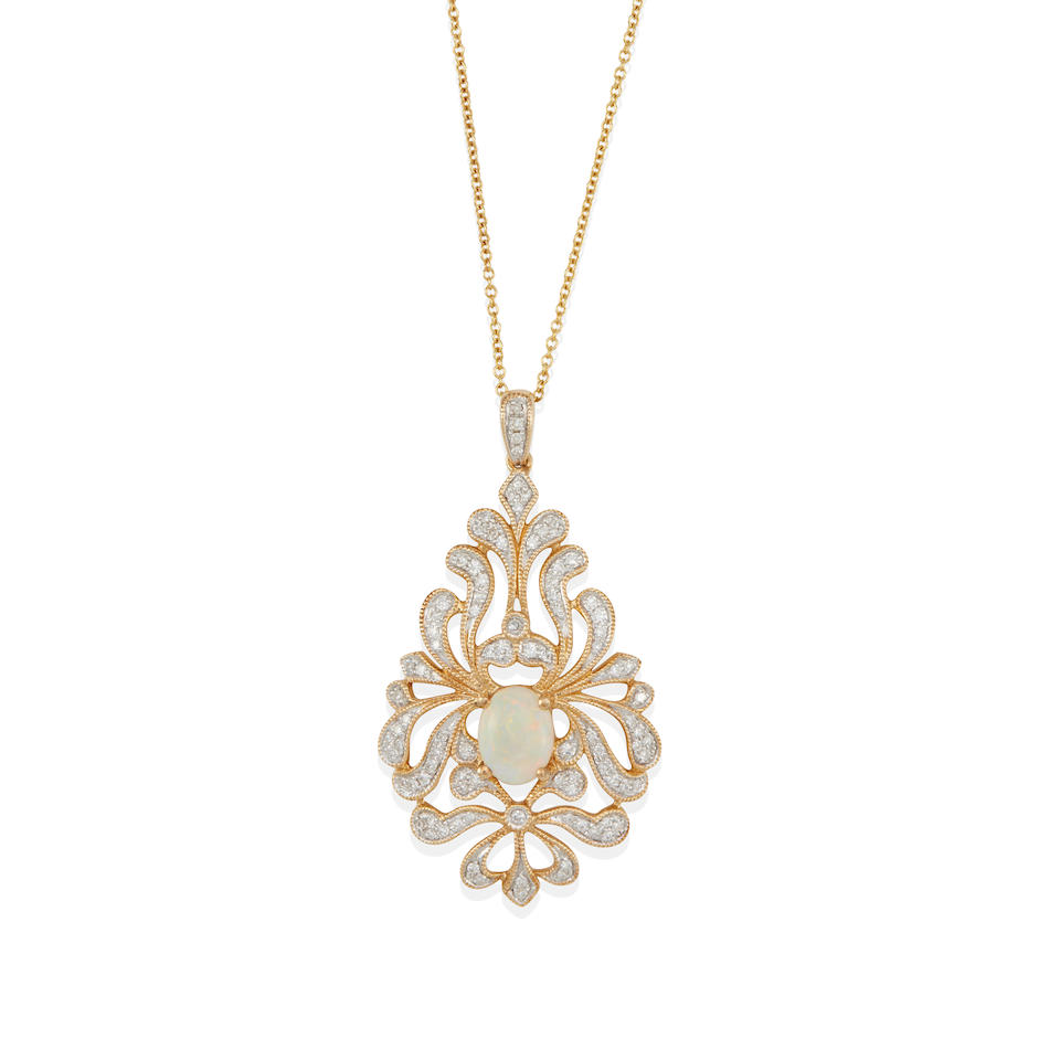 EFFY: A 14K BI-COLOR GOLD, OPAL AND DIAMOND PENDANT NECKLACE