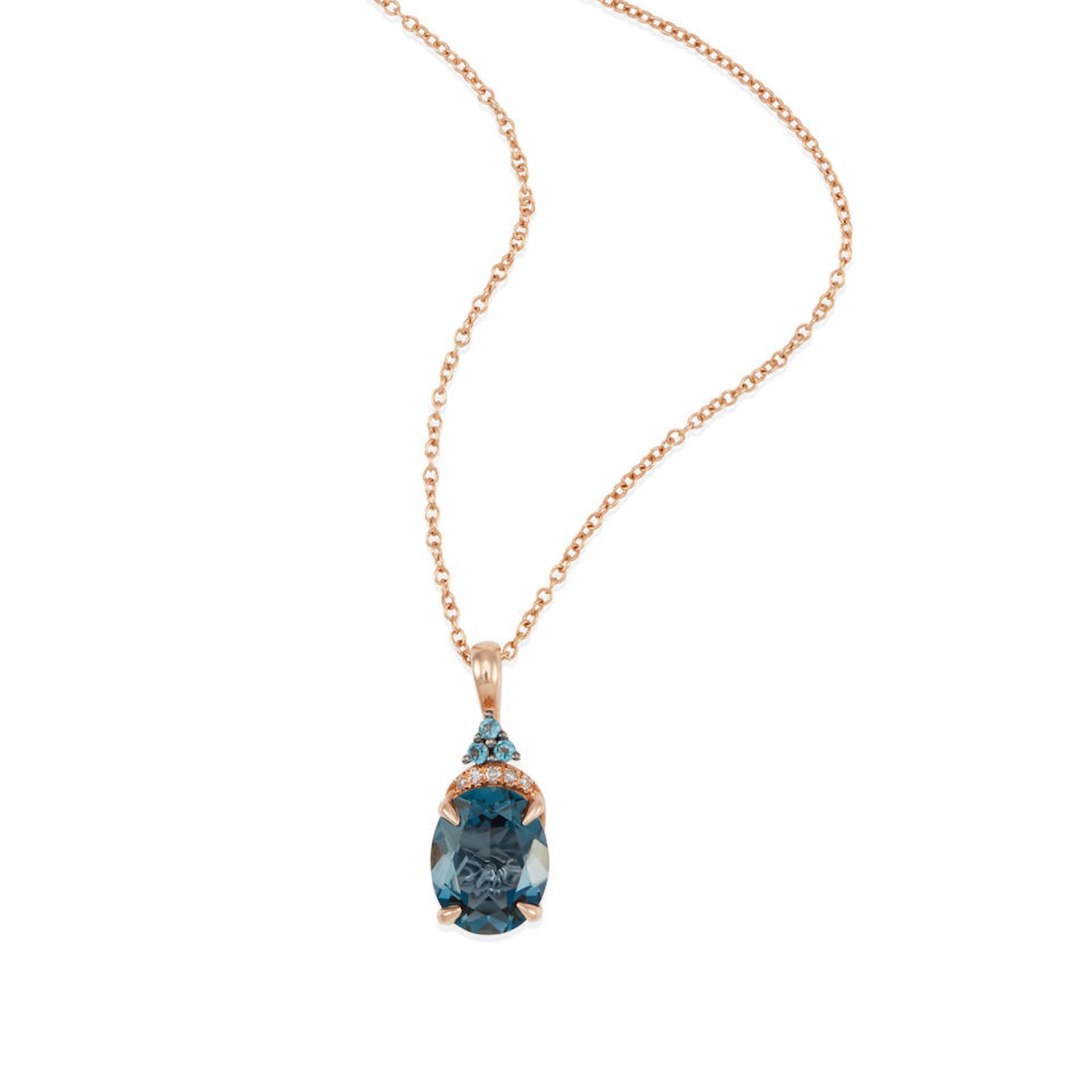 EFFY: AN 18K ROSE GOLD, BLUE TOPAZ AND DIAMOND PENDANT NECKLACE