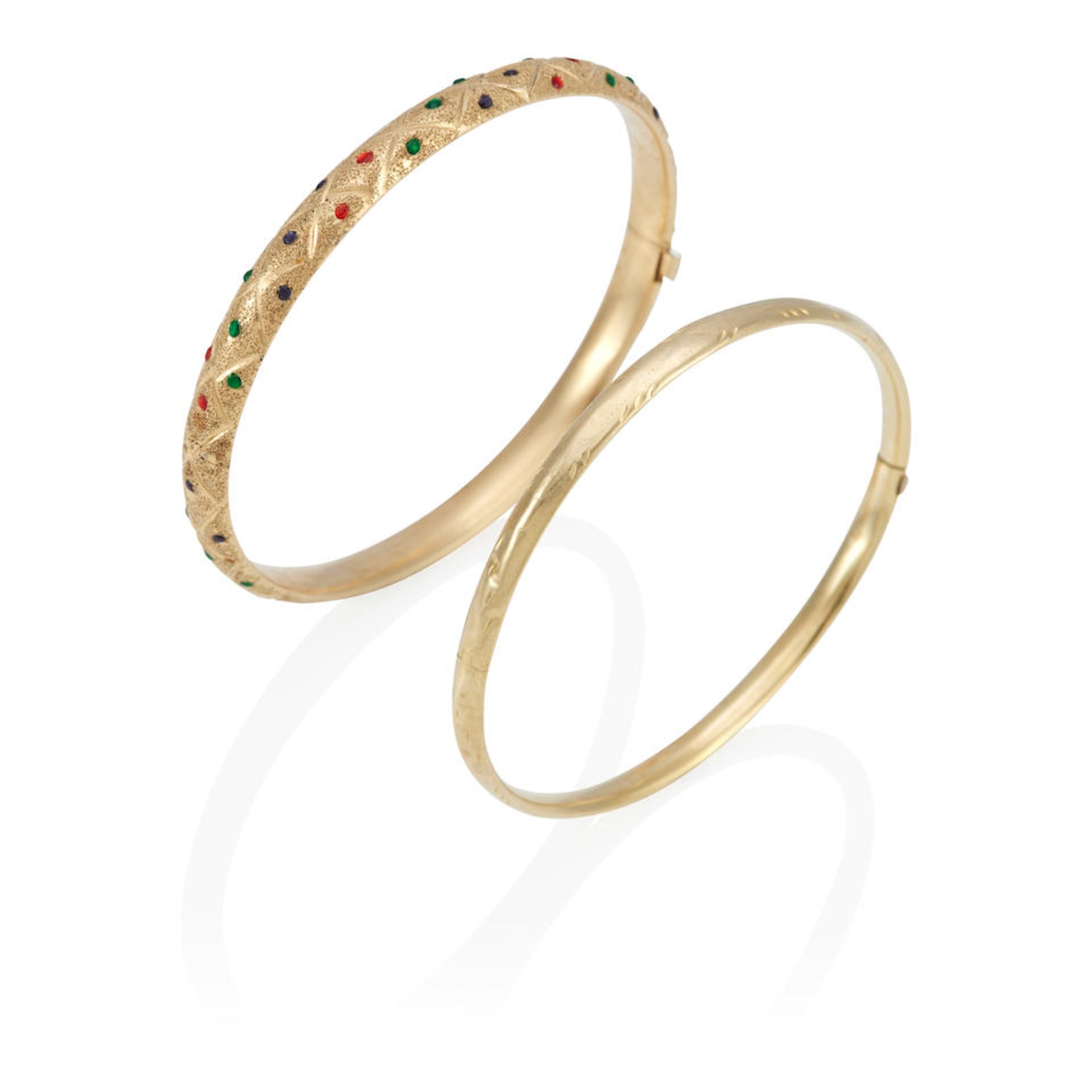 TWO 14K GOLD AND ENAMEL BRACELETS