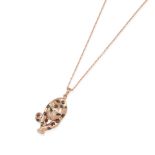 EFFY: A 14K ROSE GOLD, COLORED DIAMOND, EMERALD AND DIAMOND PANTHER PENDANT NECKLACE