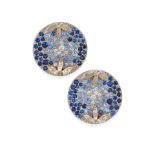 A PAIR OF 18K WHITE GOLD AND SAPPHIRE CLIP EARRINGS