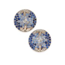 A PAIR OF 18K WHITE GOLD AND SAPPHIRE CLIP EARRINGS