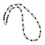 A 14K GOLD, LAPIS LAZULI AND ROCK CRYSTAL QUARTZ BEAD NECKLACE