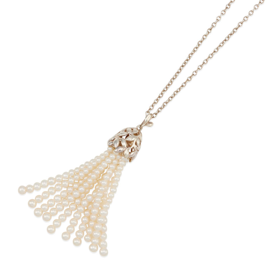 PALOMA PICASSO FOR TIFFANY & CO.: A STERLING SILVER AND CULTURED PEARL TASSEL NECKLACE