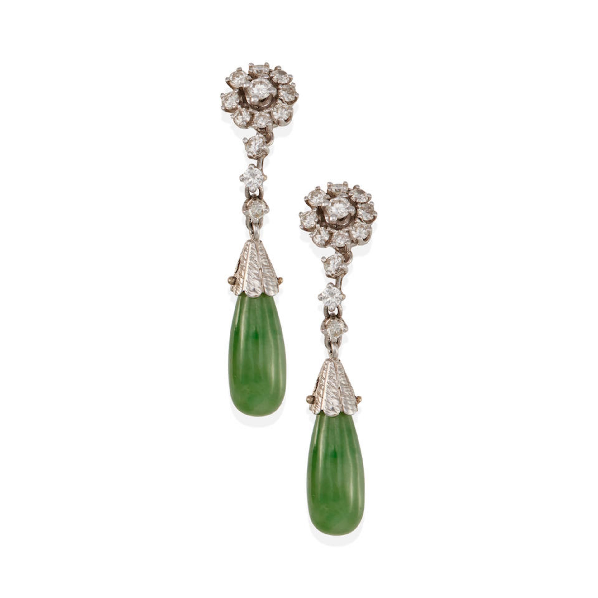 18K WHITE GOLD AND JADE EARRINGS