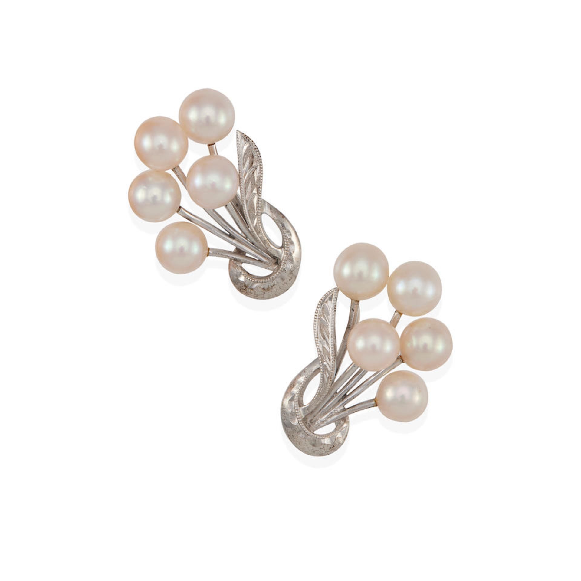 MIKIMOTO: A PAIR OF SILVER AND CULTURED PEARL EARRINGS