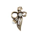 A 14K GOLD, OPAL, AND CULTURED PEARL BROOCH