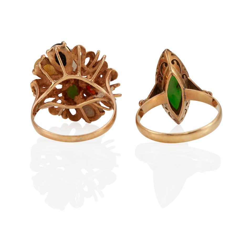 TWO 14K GOLD AND JADE RINGS - Image 2 of 3