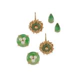 THREE PAIRS OF GOLD AND JADE EARRINGS