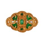 A 24K GOLD, JADE AND OPAL BROOCH