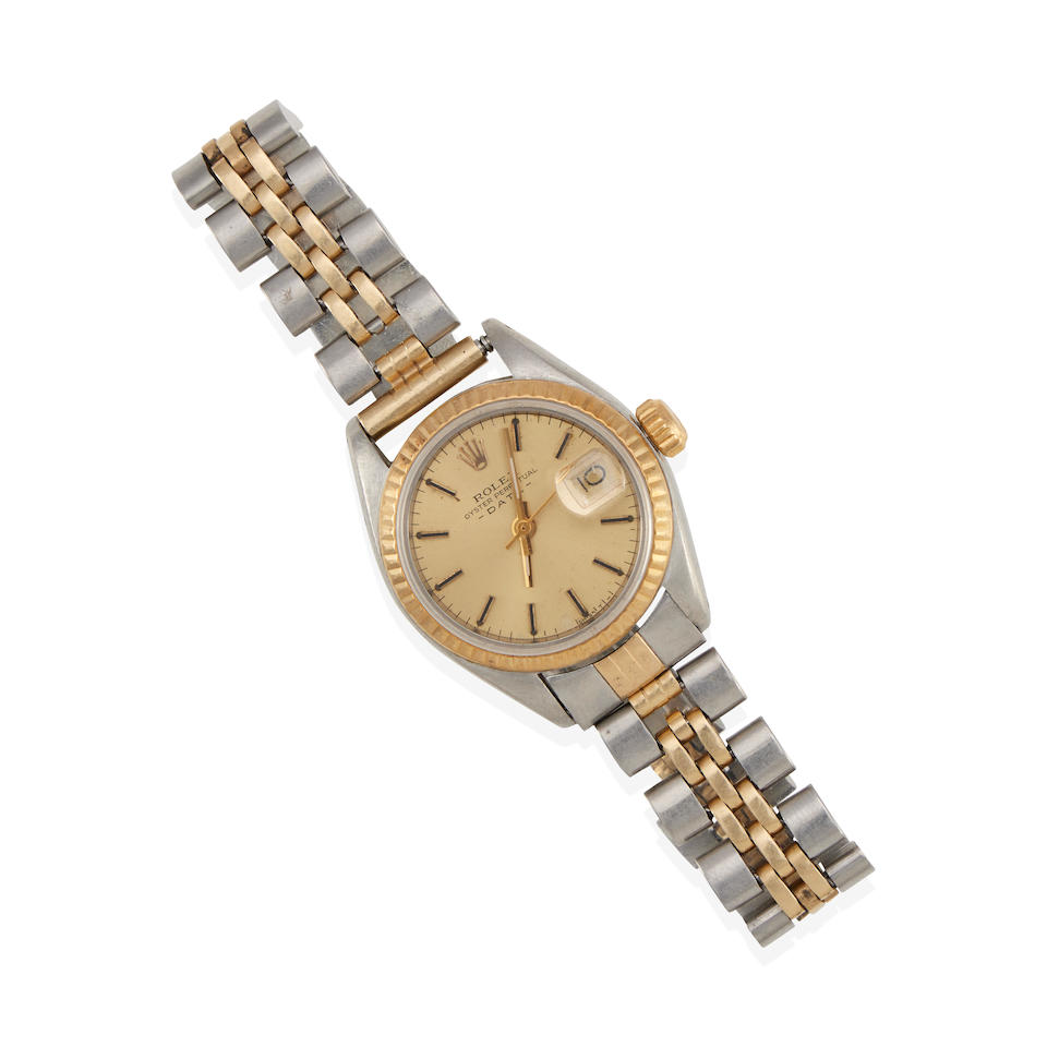 ROLEX: AN 14K GOLD AND STAINLESS STEEL 'OYSTER PERPETUAL DATE' WRISTWATCH