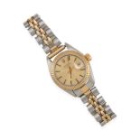 ROLEX: AN 14K GOLD AND STAINLESS STEEL 'OYSTER PERPETUAL DATE' WRISTWATCH