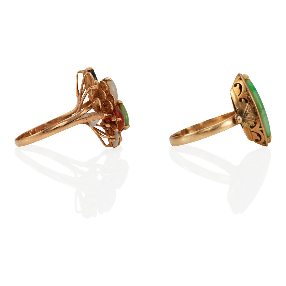 TWO 14K GOLD AND JADE RINGS - Image 3 of 3