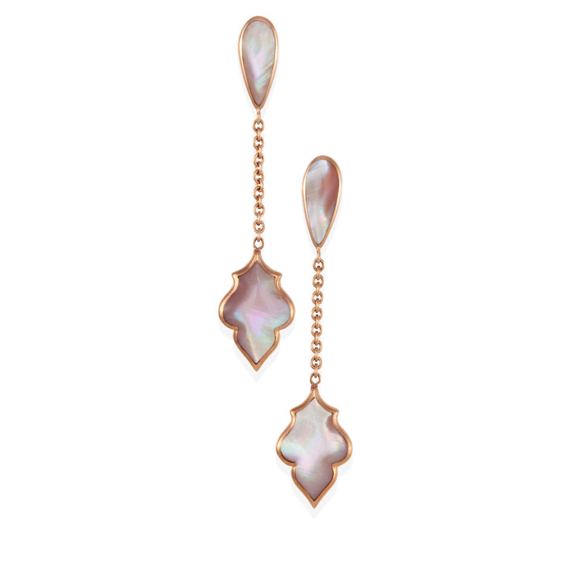 KABANA: A PAIR OF 14K ROSE GOLD AND MOTHER-OF-PEARL PENDANT EARRINGS