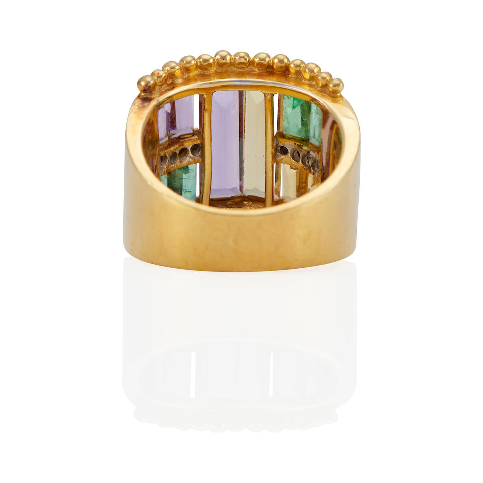 AN 18K GOLD, AMETHYST, CITRINE, EMERALD, AND DIAMOND RING - Image 2 of 3