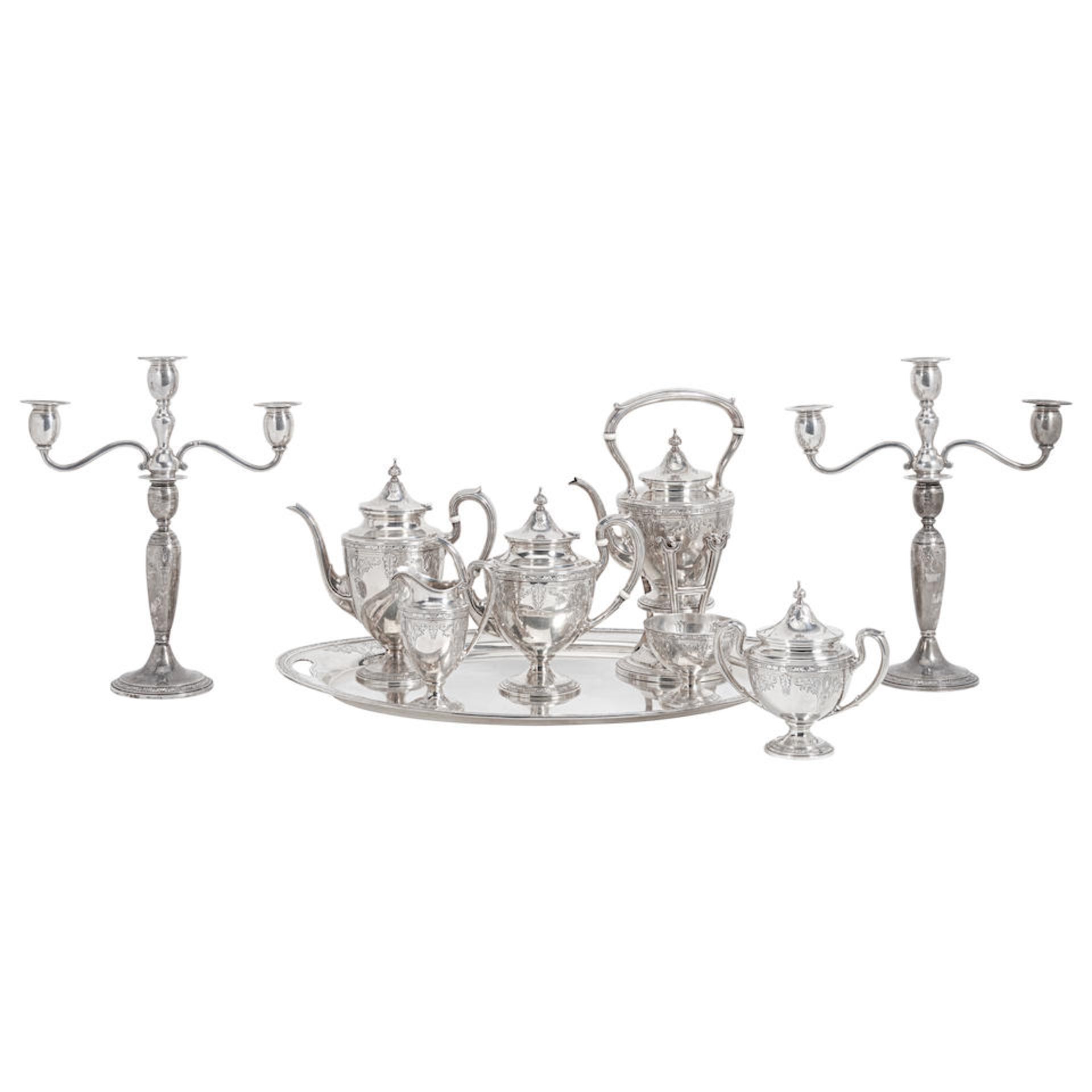 AN AMERICAN STERLING SILVER NINE-PIECE TEA AND COFFEE SERVICE by Gorham, Providence, Rhode Islan...