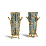 A PAIR OF FRENCH ENAMEL AND GLIT BRONZE VASESAttributed to Barbedienne, late 19th century