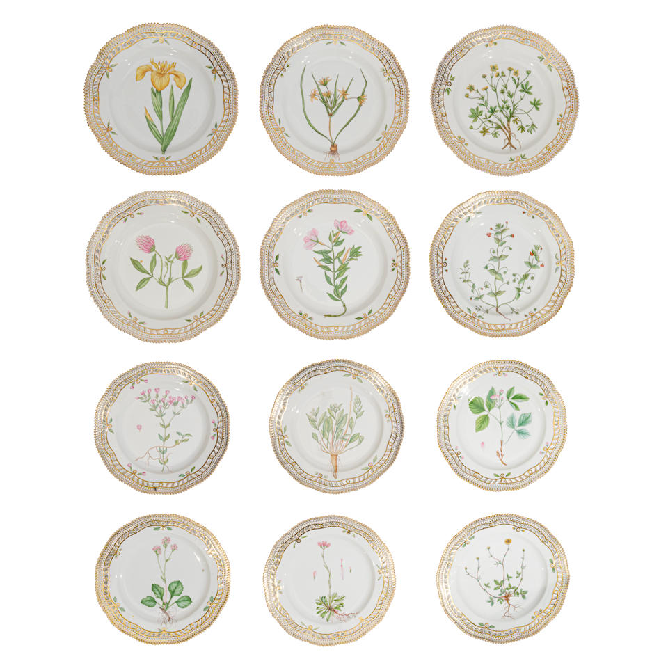 A SET OF ELEVEN ROYAL COPENHAGEN PORCELAIN FLORA DANICA RETICULATED PLATESDenmark, 20th century - Image 2 of 3