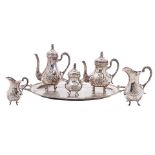 A GERMAN STERLING SILVER SIX-PIECE TEA AND COFFEE SERVICE by Handarbeit, 20th century