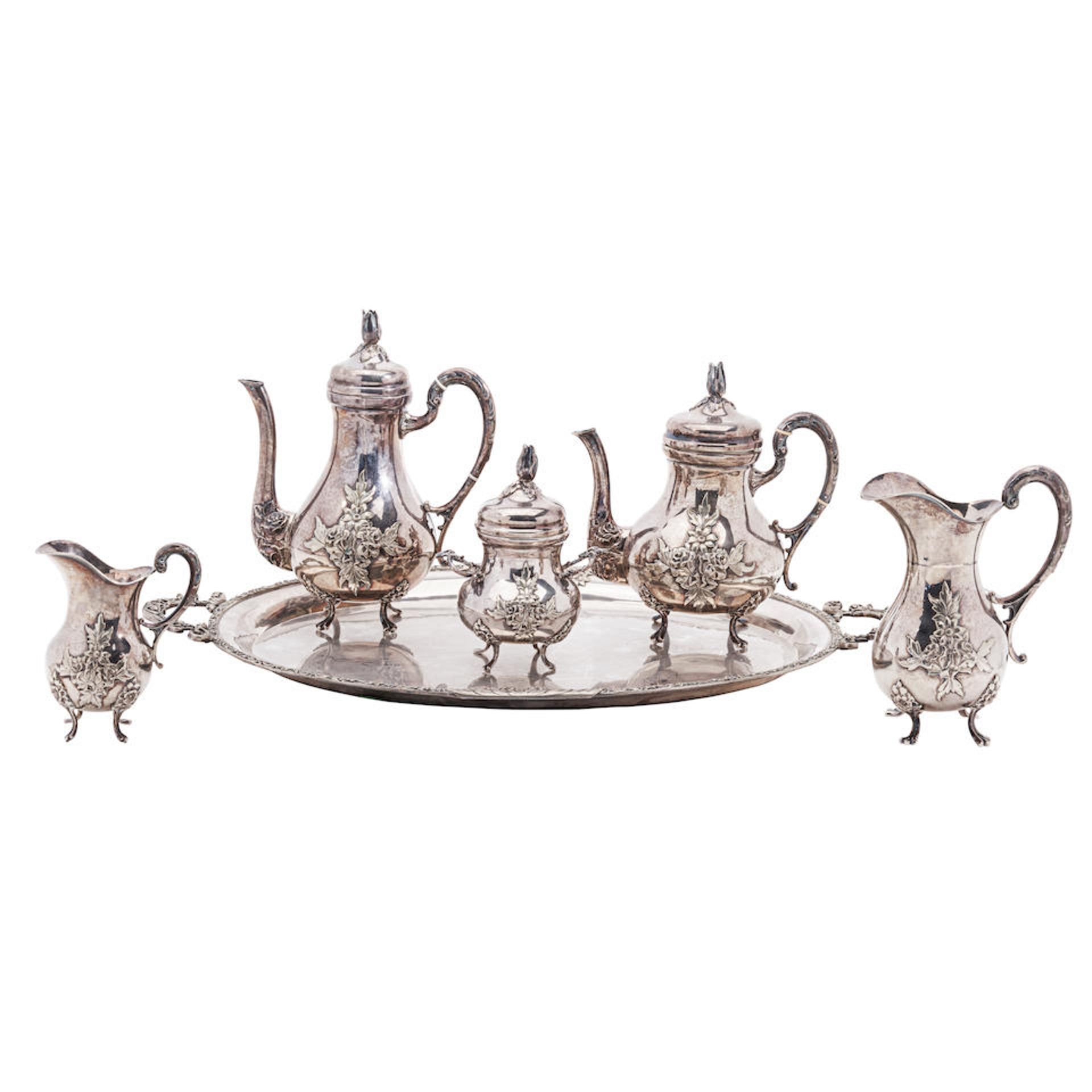 A GERMAN STERLING SILVER SIX-PIECE TEA AND COFFEE SERVICE by Handarbeit, 20th century