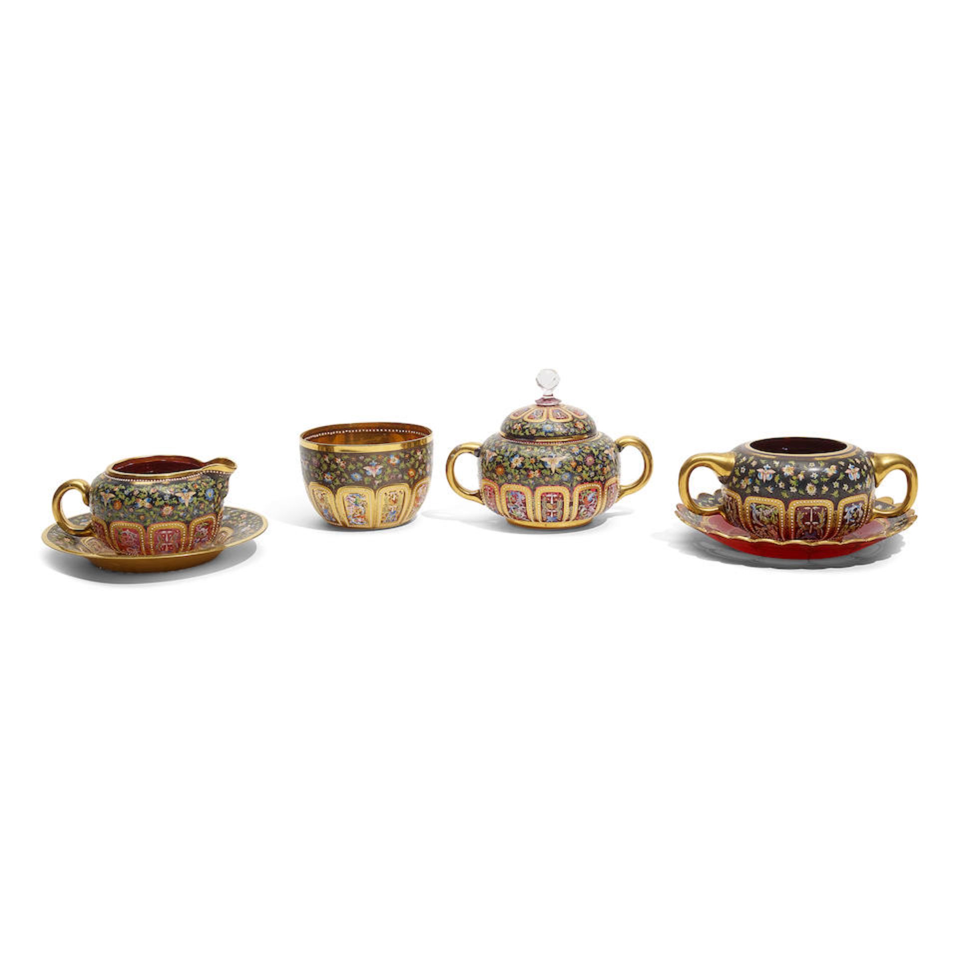 A GROUP OF GILT ENAMELLED GLASS HOLLOWARE20th century