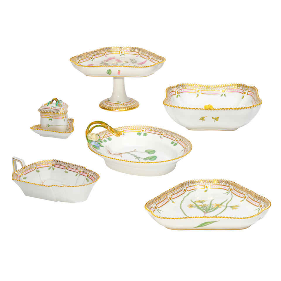 A GROUP OF ROYAL COPENHAGEN PORCELAIN FLORA DANICA SERVING PIECESDenmark, 20th century