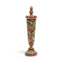 A MOSER GILT AND ENAMELLED CRANBERRY GLASS LIDDED POKALLate 19th century