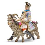 A MEISSEN PORCELAIN FIGURAL GROUP OF COUNT BRUHL'S TAILOR ON A GOATAfter the 18th-century model ...