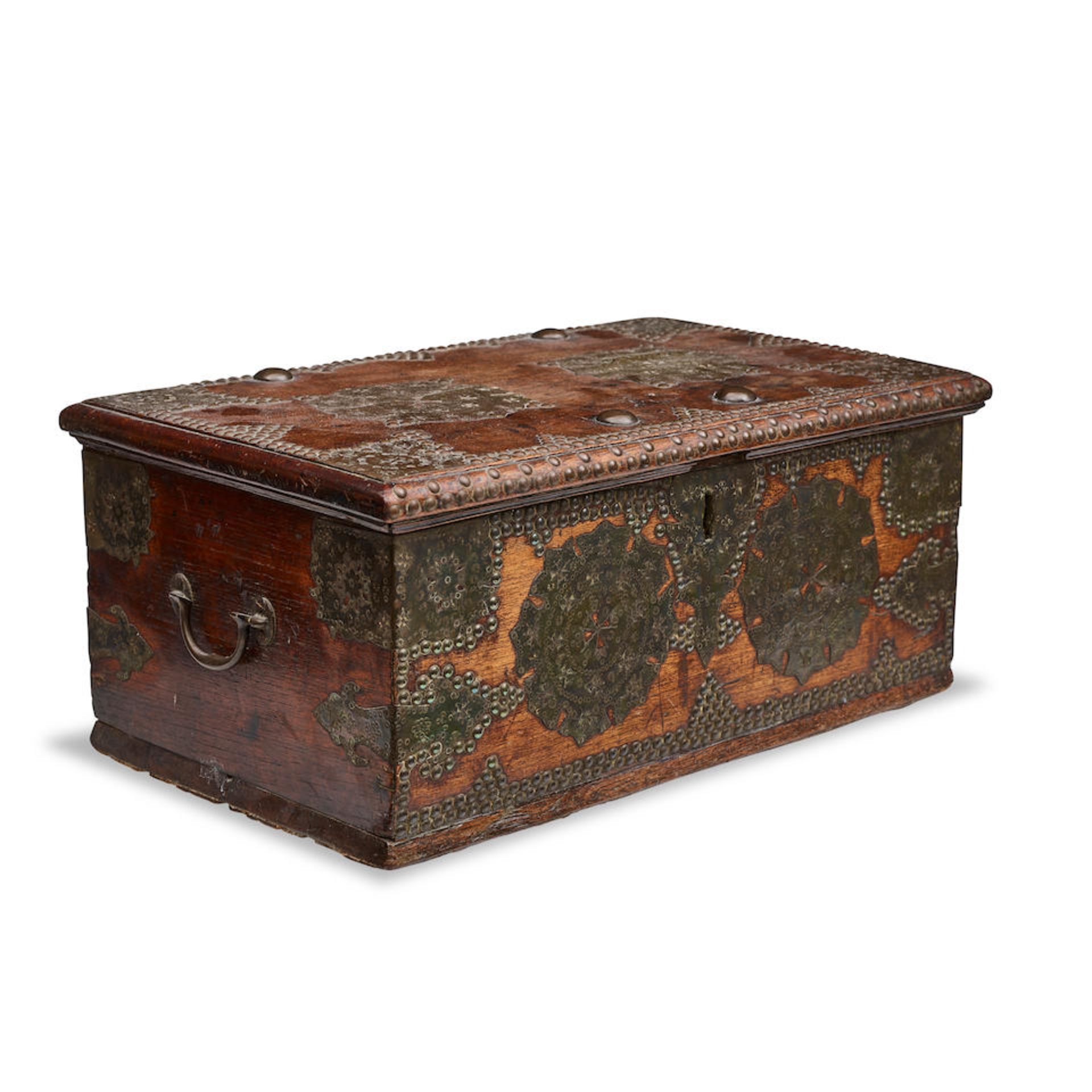 A SPANISH BRASS MOUNTED OAK CHEST18th century