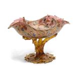 A MOSER GILT AND ENAMELLED ROSE AND AMBER GLASS COMPOTELate 19th century