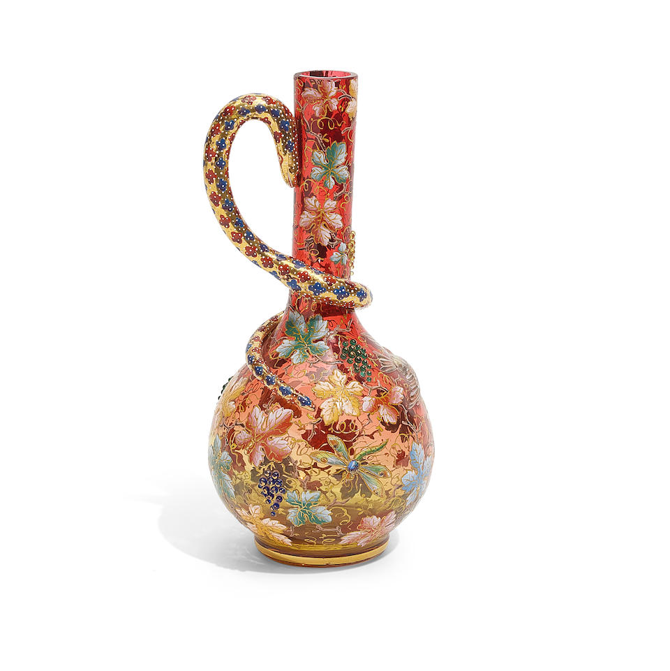 A MOSER GILT AND ENAMELLED AMBERINA GLASS VASELate 19th century