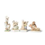 FOUR ROYAL COPENHAGEN GLAZED AND UNGLAZED PORCELAIN FIGURAL GROUPS20th century