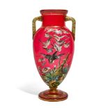 A MOSER GILT AND ENAMELLED RUBY GLASS TWO-HANDLED VASECirca 1900