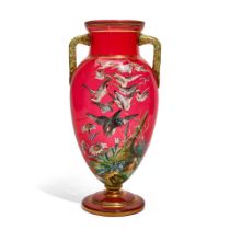 A MOSER GILT AND ENAMELLED RUBY GLASS TWO-HANDLED VASECirca 1900