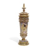 A MOSER GILT ENAMELLED, AND JEWELED GLASS LIDDED POKALLate 19th century