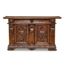 AN ITALIAN BAROQUE CARVED WALNUT CREDENZAEarly 17th century