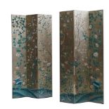 A PAIR OF GRACIE WALLPAPER STYLE THREE-PANEL HANDPAINTED SCREENS