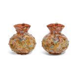 A PAIR OF MOSER GILT AND ENAMELLED ROSE AMBER JUGSLate 19th century