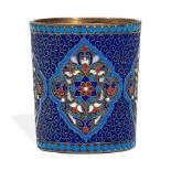 A RUSSIAN ENAMEL AND PARCEL GILT 84 SILVER SMALL CUP with assay mark AC, Moscow, 1893