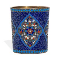 A RUSSIAN ENAMEL AND PARCEL GILT 84 SILVER SMALL CUP with assay mark AC, Moscow, 1893