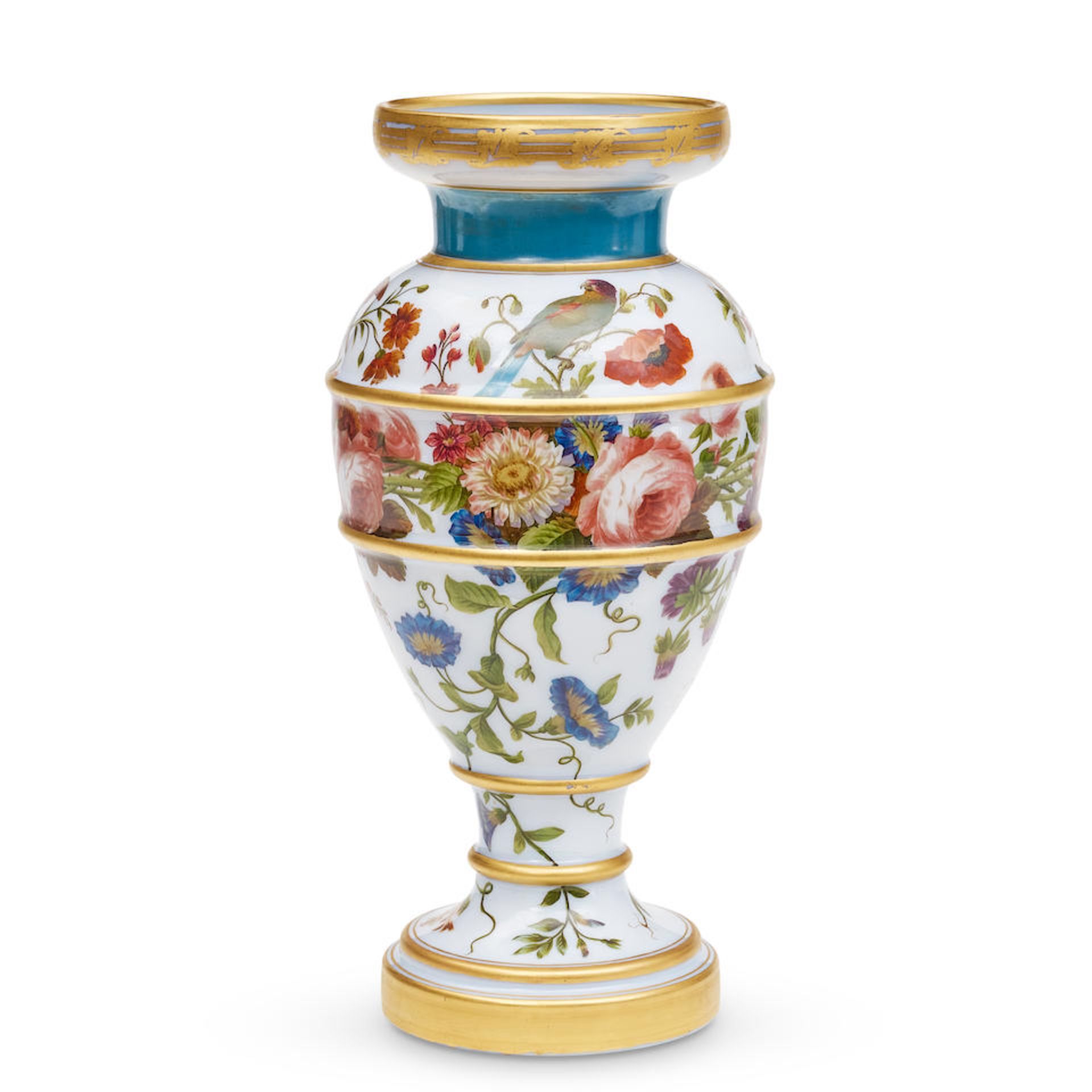 A FRENCH ENAMEL AND GILT OPALINE GLASS VASECirca 1845