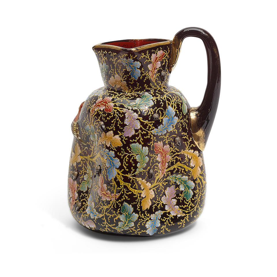 A MOSER GILT AND ENAMELLED RUBY GLASS PITCHEREarly 20th century